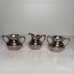 Antique The Van Bergh SP Co. Quadruple Plate Creamer Sugar Bowls USA Patina Rare
